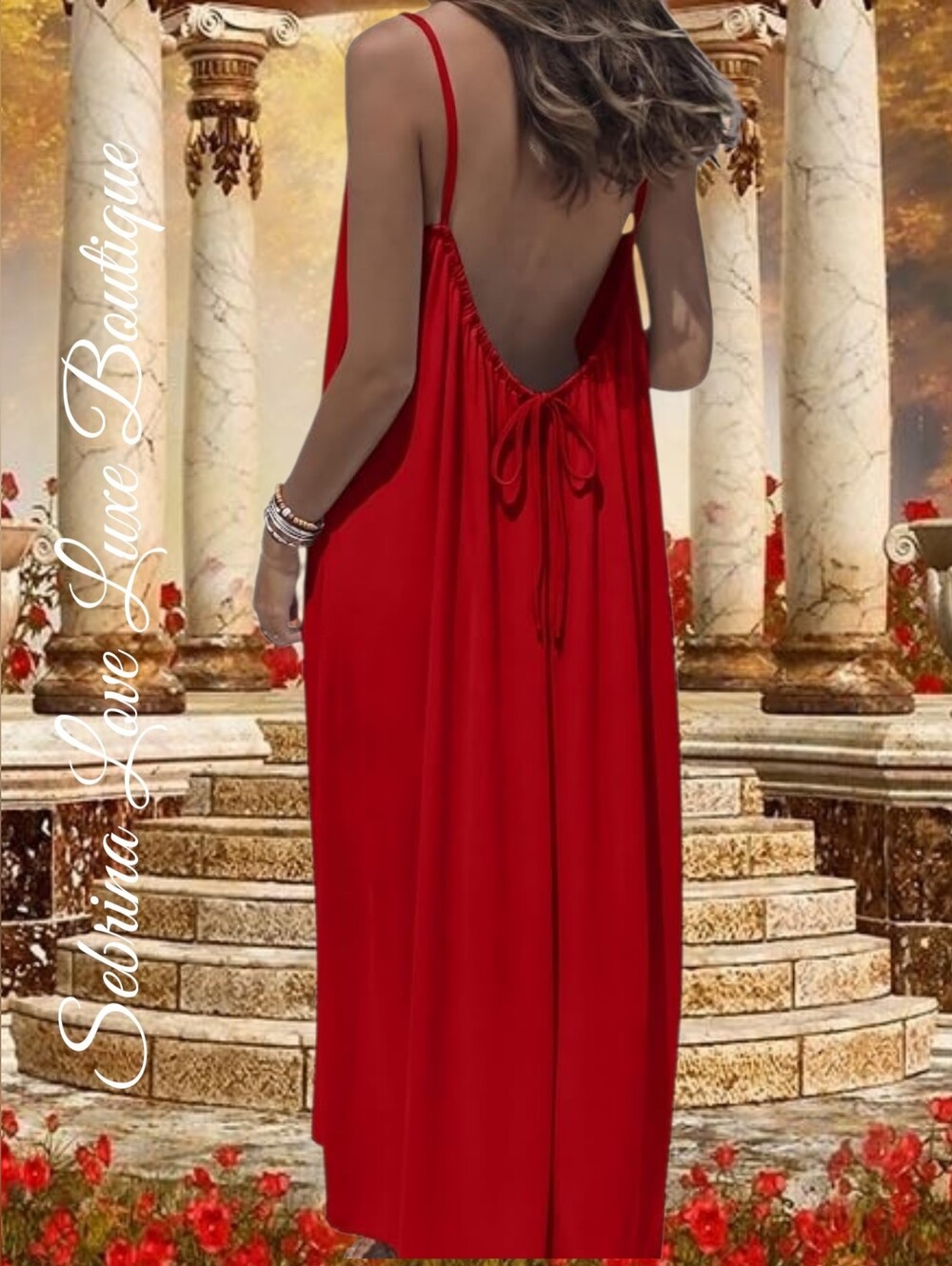 Romantic Flowy Red Adjustable Open-Back Maxi
